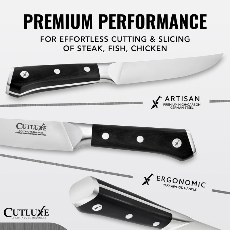 Cutluxe Steak Knives Set of 4, Straight Edge Steak Knife Set â€“ Forged High Carbon German Steel, Full Tang, Ergonomic Handle Design â€“ Artisan Series - Image 2